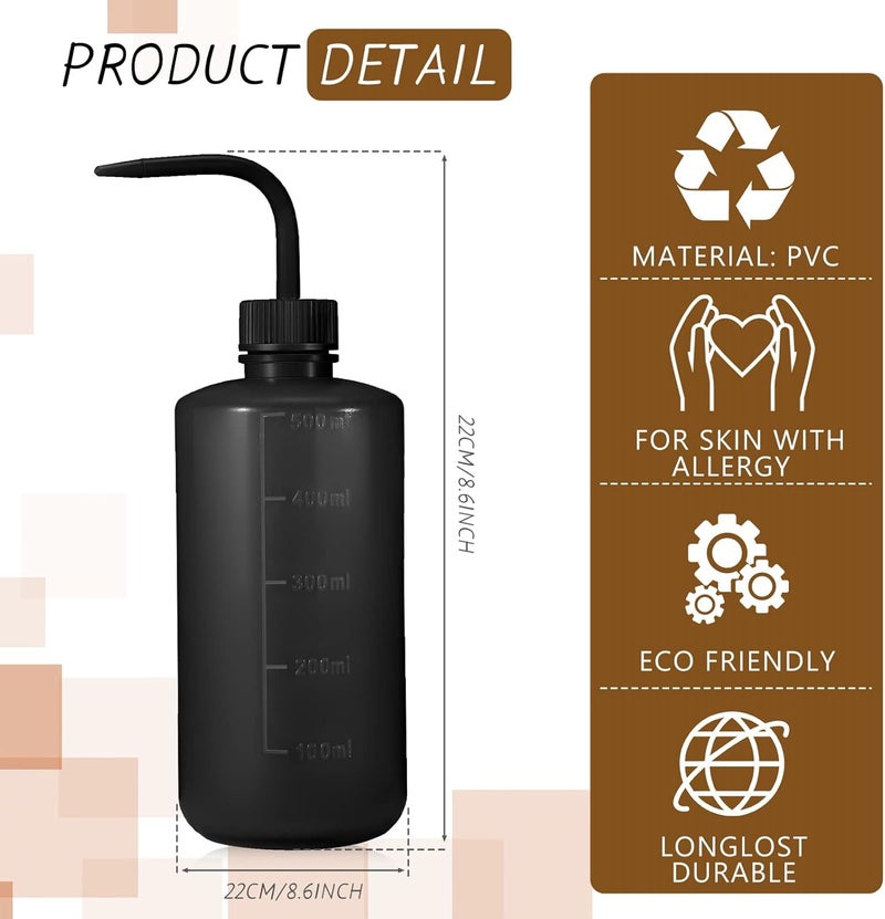 Nuogo 4 Pcs 500 ml Tattoo Wash Bottle Water Squirt Bottle Lab Squeeze Bottles for Eyelash Extensions, Tattoo Supplies, Cleaning, Succulent Watering (Black) - Image 2